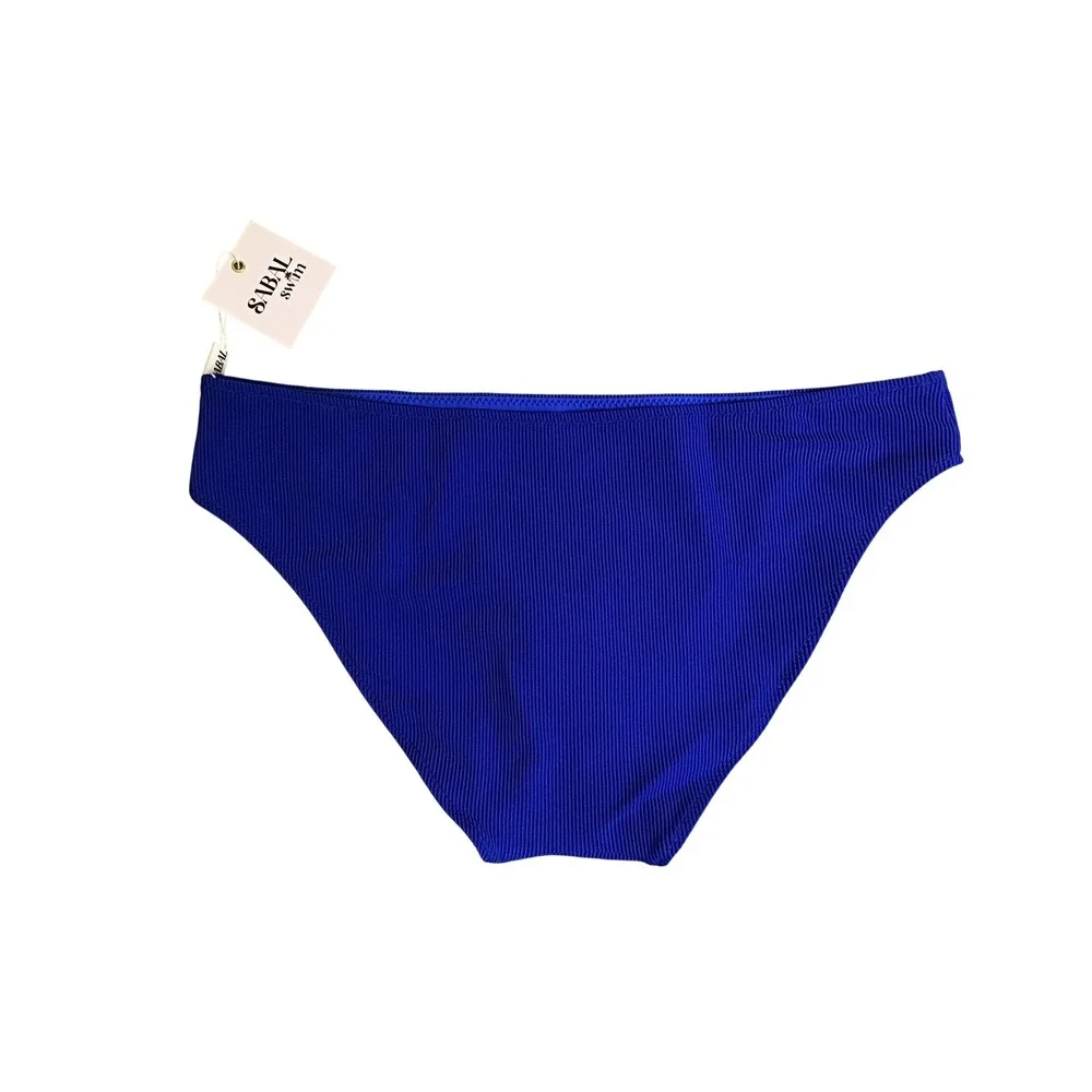 Sabal Swim Women's Mediterranean Blue Ribbed Palm Beach Bottom Bikini Size M NWT